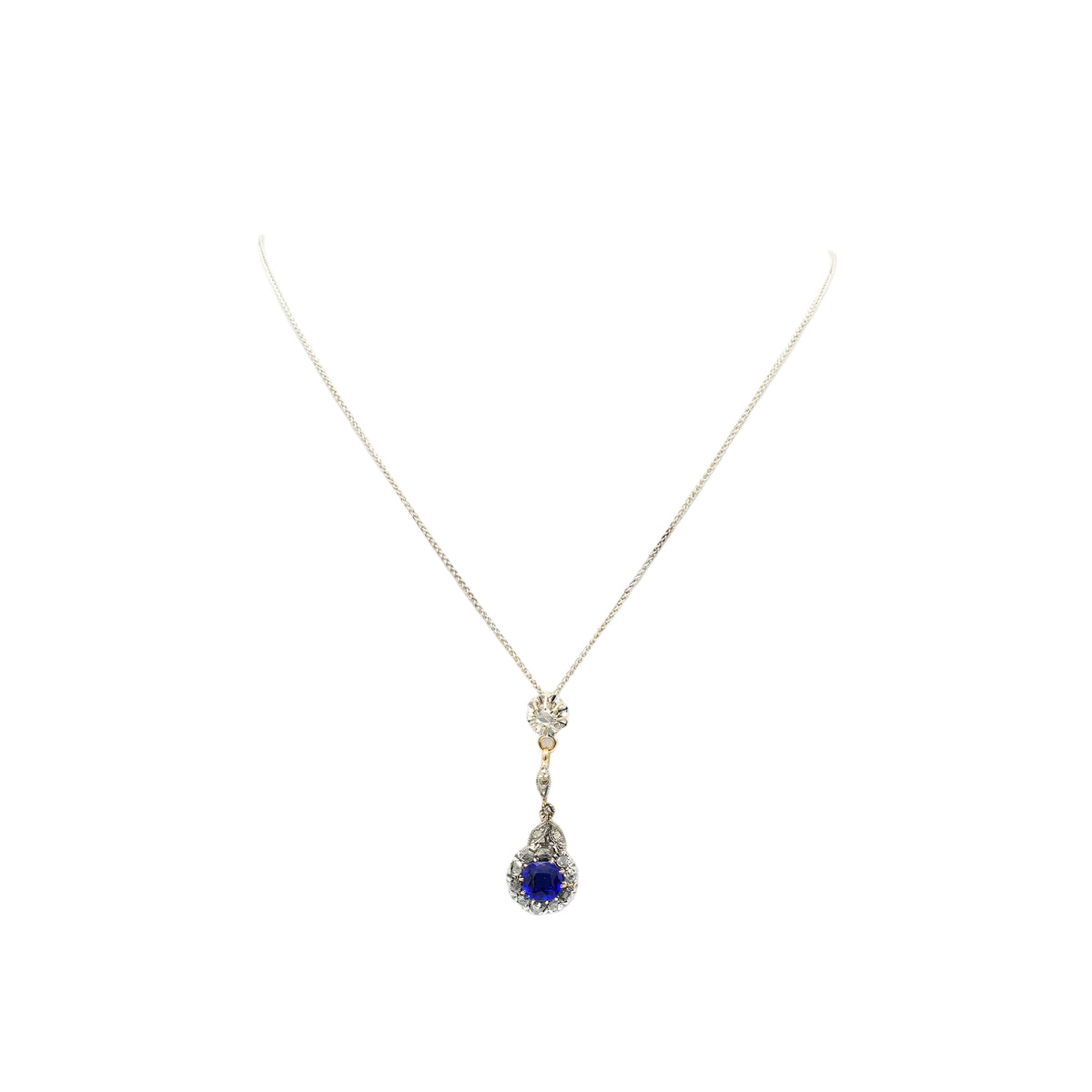 Collier Pendentif en or jaune, argent, saphir et diamants