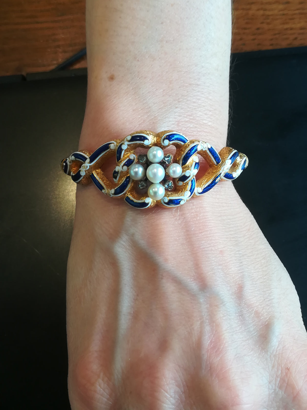 Bracelet ancien Or Email Perles Diamants