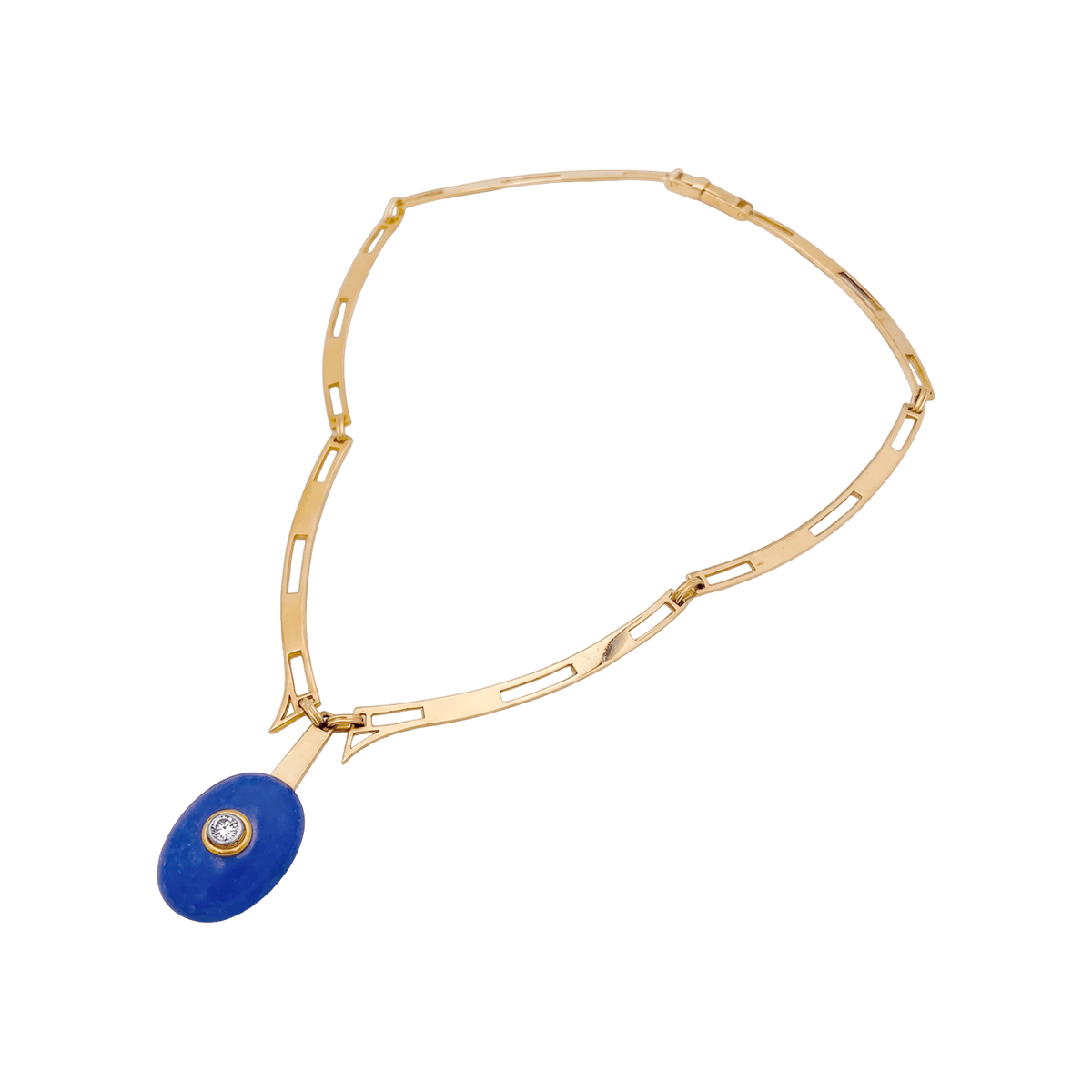 Collier Pendentif en or jaune, lapis-lazuli et diamant