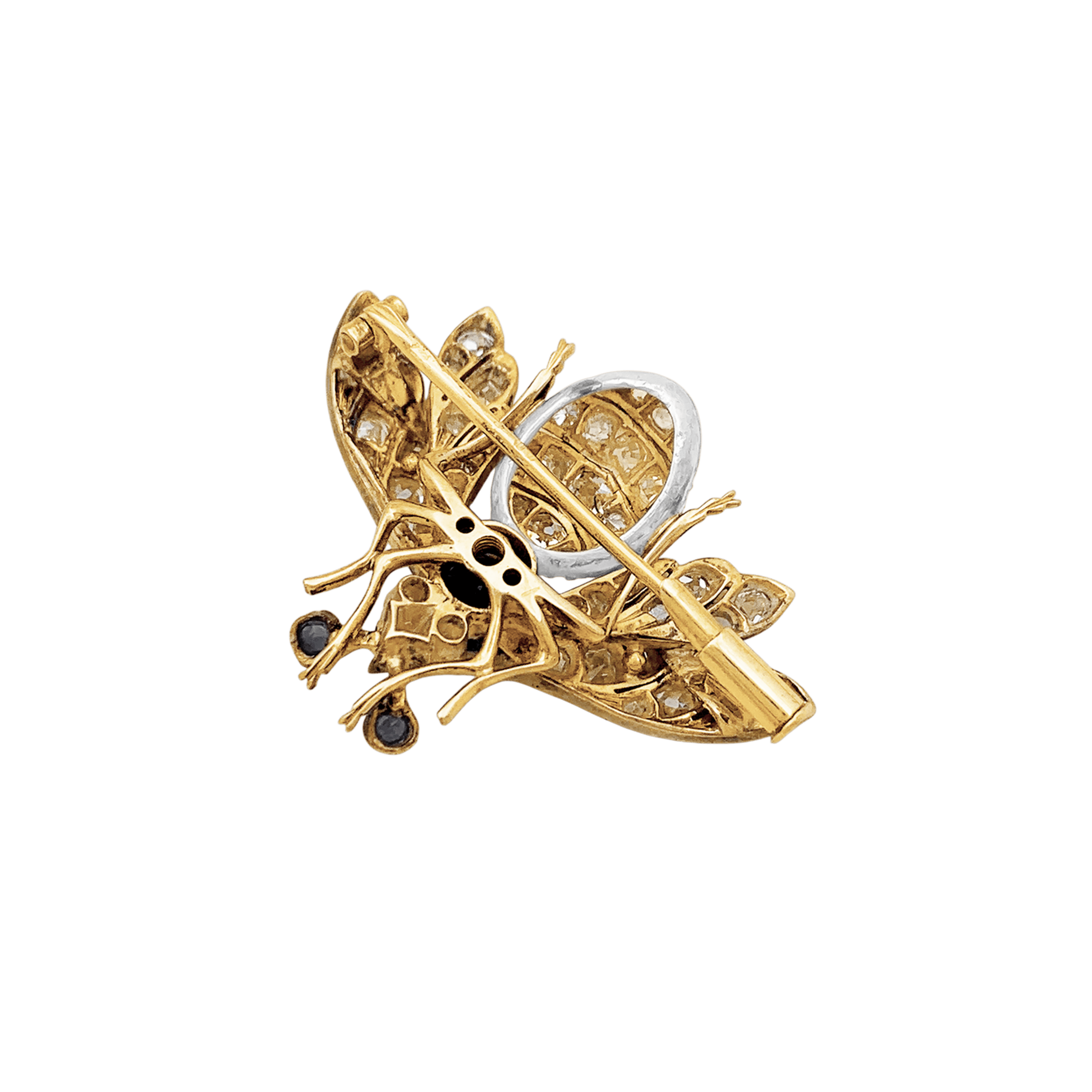 Broche ancienne "Abeille", or jaune, argent, saphir et diamants.