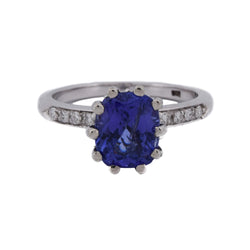 Bague Solitaire en or blanc, tanzanite et diamants