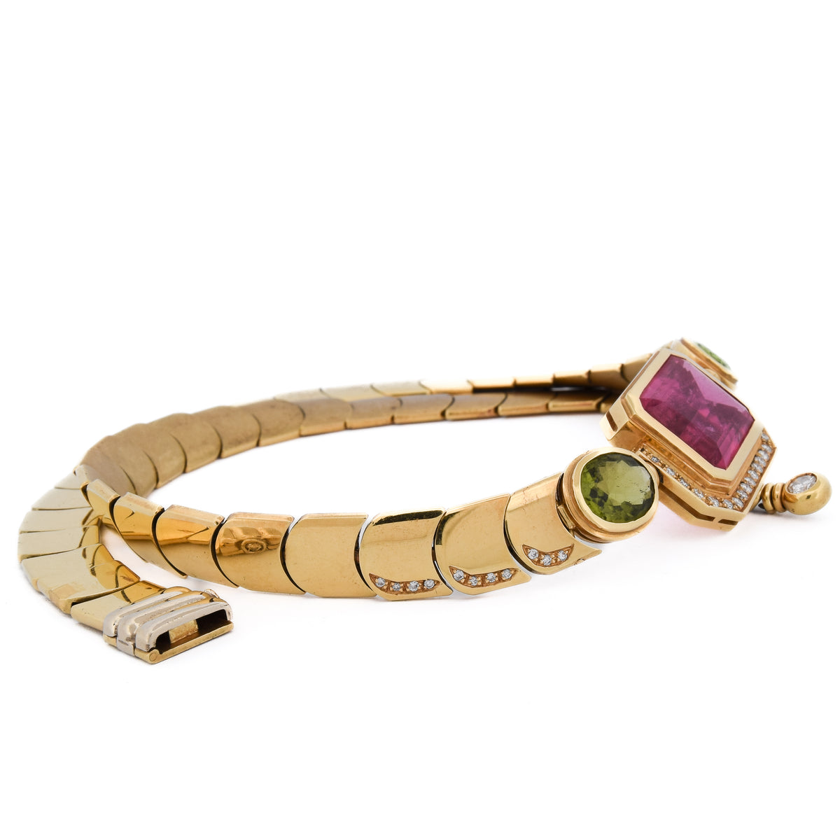 Collier MANCADORI en or jaune, tourmaline, péridots et diamants