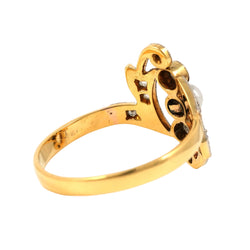 Bague en or jaune, perle et diamants
