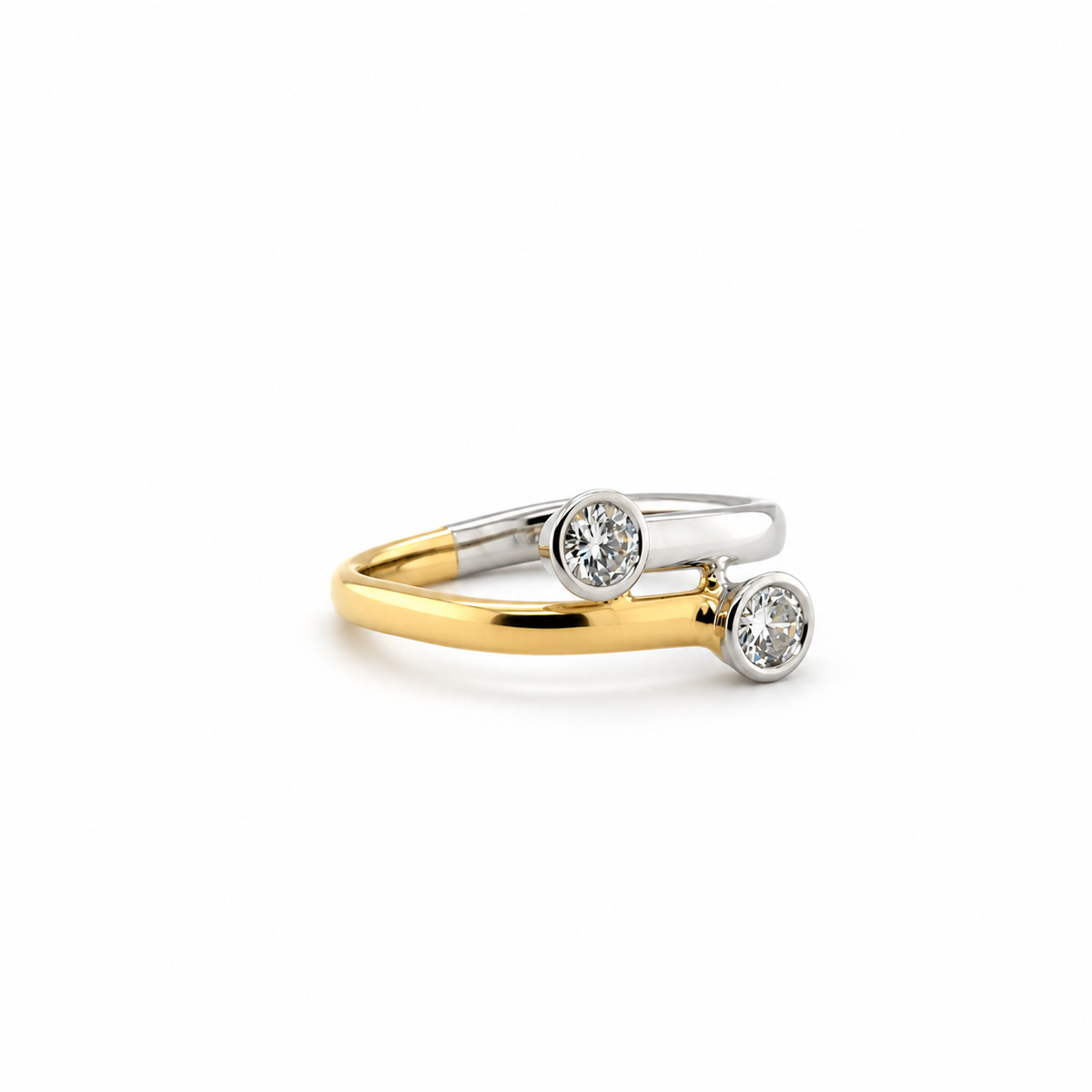 Bague Toi & Moi en or jaune, platine et diamants