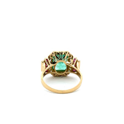 Bague Entourage en or jaune, émeraude, rubis et diamants