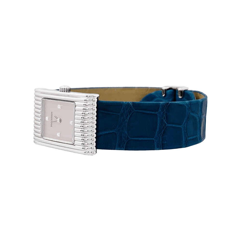 Montre Boucheron, "Reflet", acier sur cuir.