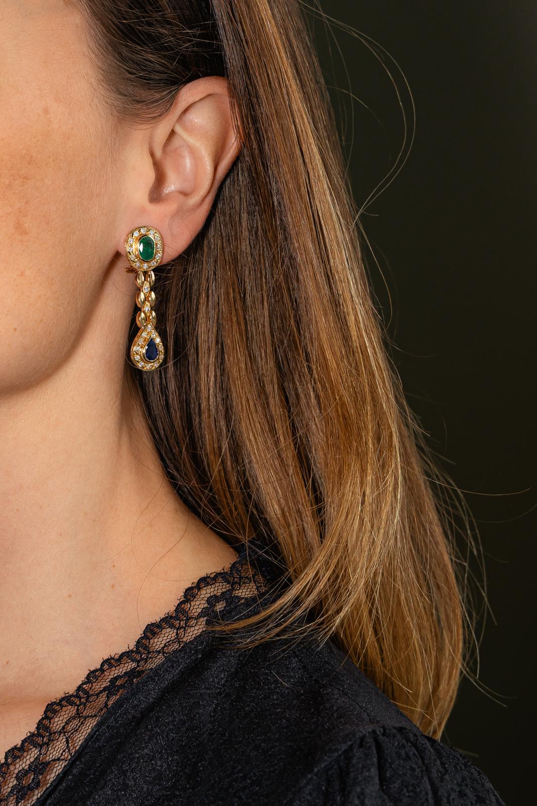 Boucles d'oreilles Or jaune Emeraude