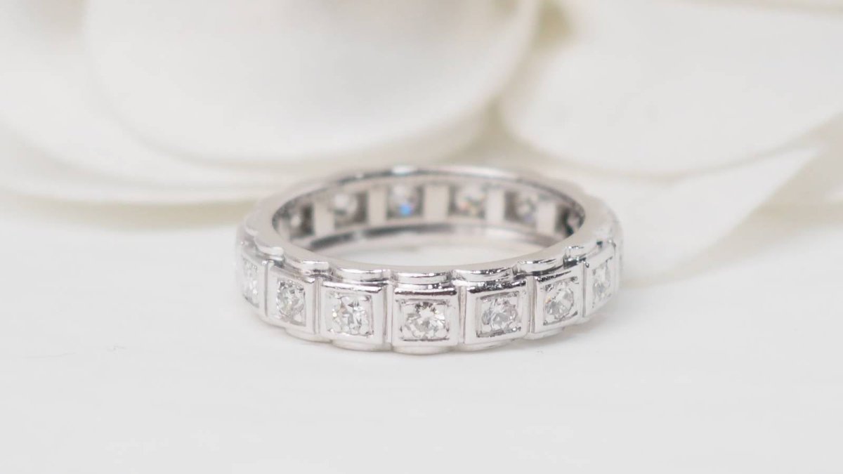 Alliance américaine ancienne en platine et diamants - Castafiore