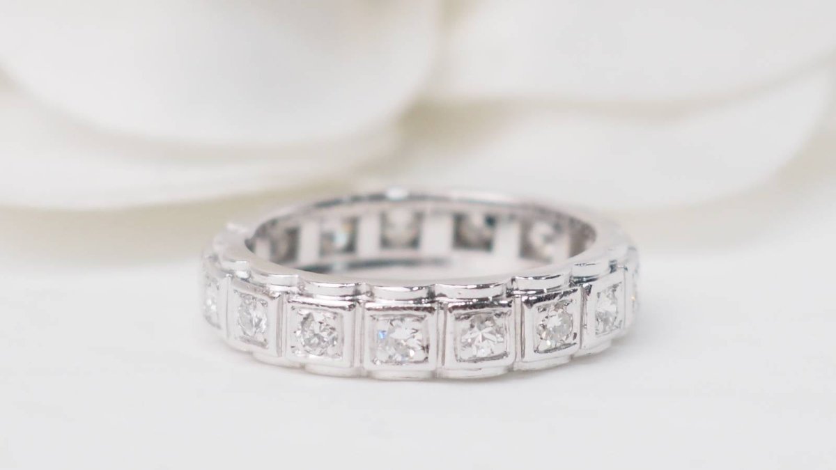 Alliance américaine ancienne en platine et diamants - Castafiore