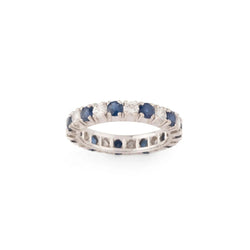 Alliance américaine en or gris,diamant et saphir . - Castafiore