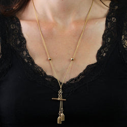 Ancienne chaine de montre perle pompons et clé - Castafiore