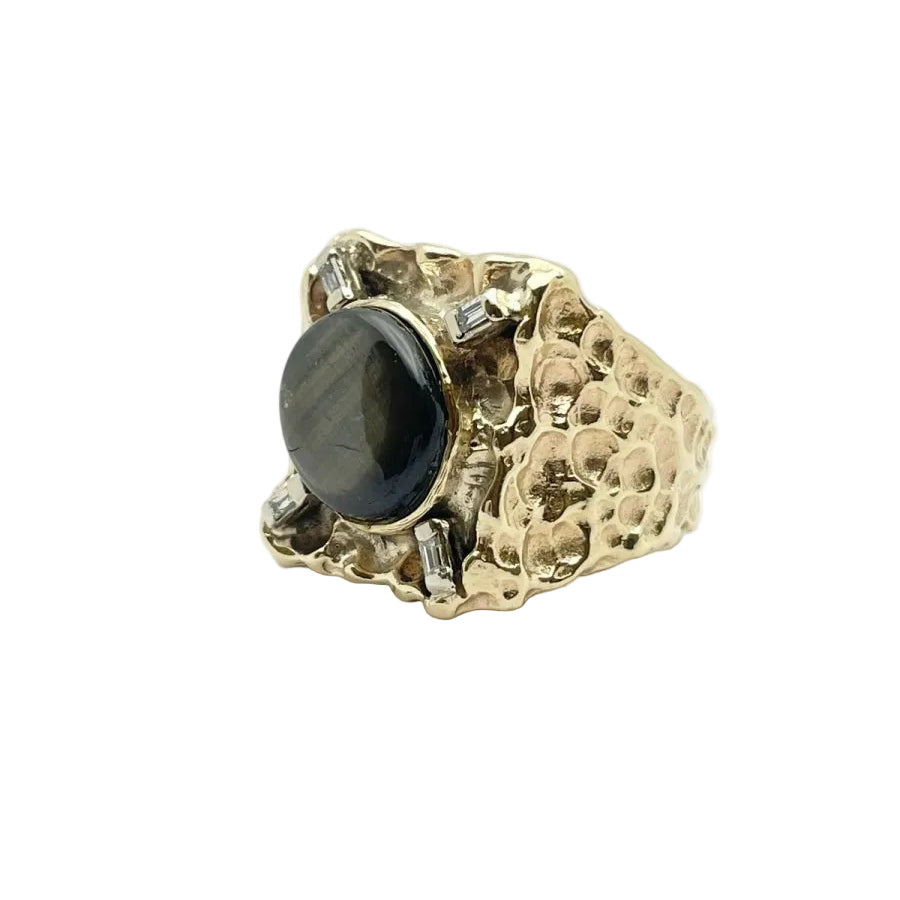 Anello oro 14KT con diamanti e quarzo, scritta HUTTON NEW YORK - Castafiore