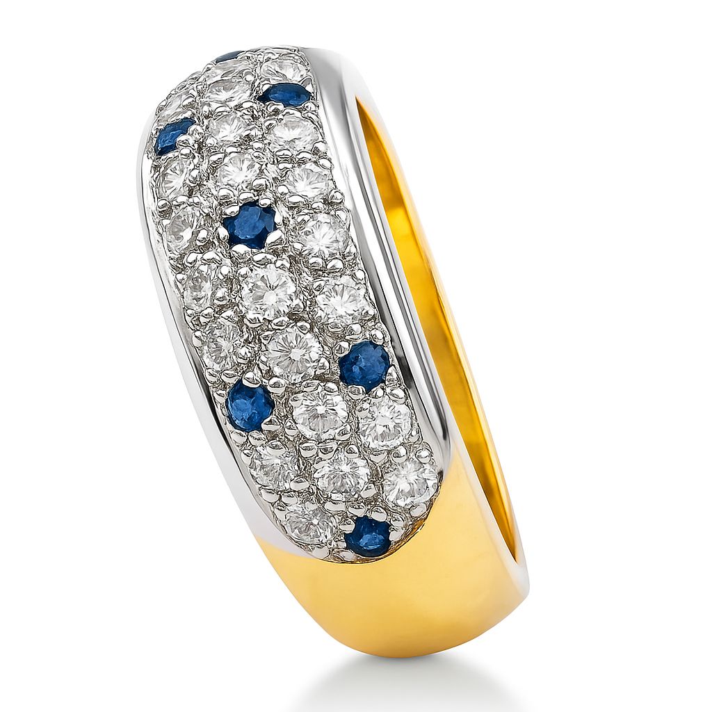 ANILLO BICOLOR EN ORO AMARILLO Y BLANCO, CON ZAFIROS Y DIAMANTES - Castafiore