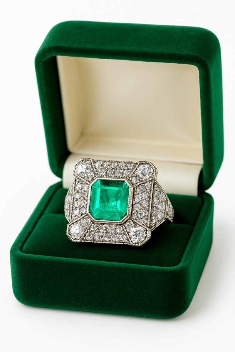 ANILLO DE ALTA JOYERÍA EN PLATINO CON ESMERALDA Y DIAMANTES - Castafiore