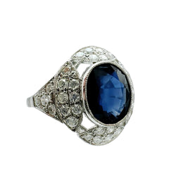 ANILLO DE ALTA JOYERIA EN PLATINO CON ZAFIRO AZUL Y DIAMANTES. - Castafiore