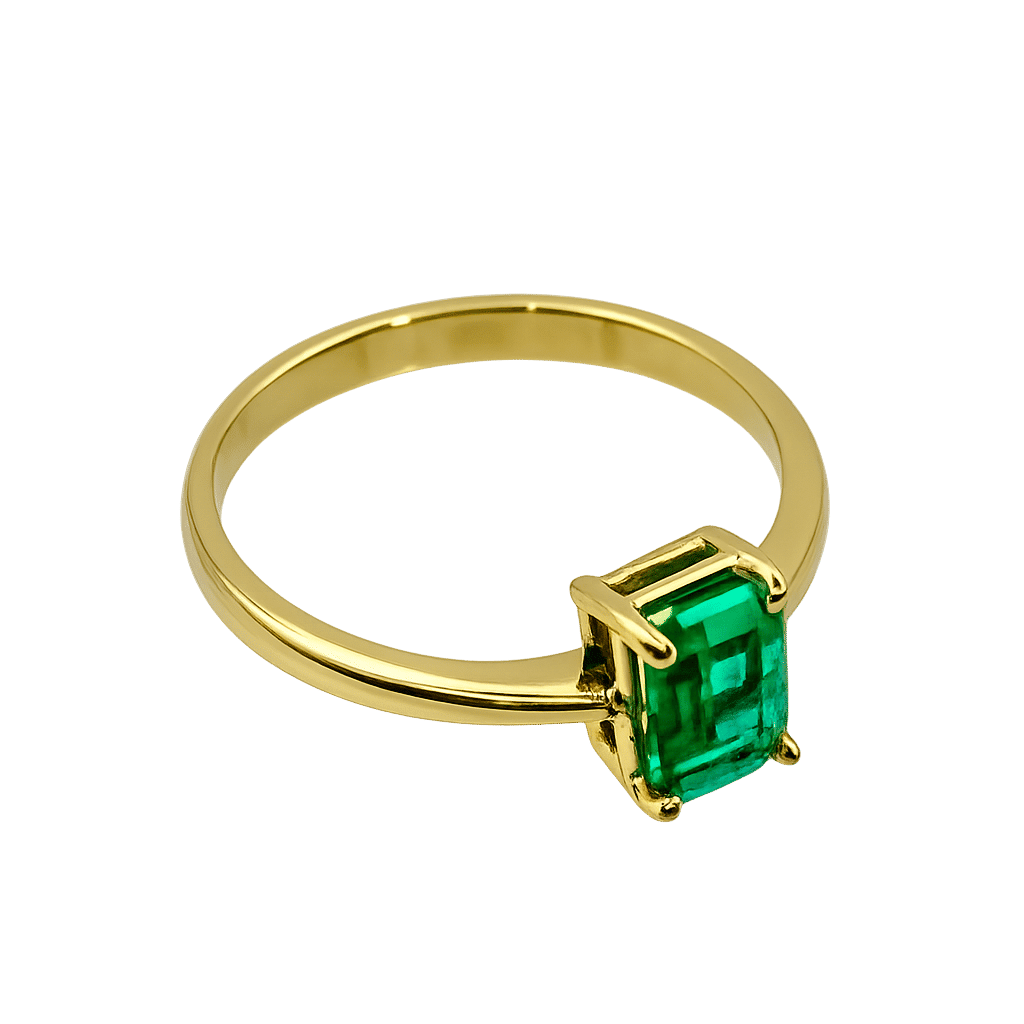 ANILLO DE ORO AMARILLO CON ESMERALDA COLOMBIANA - Castafiore