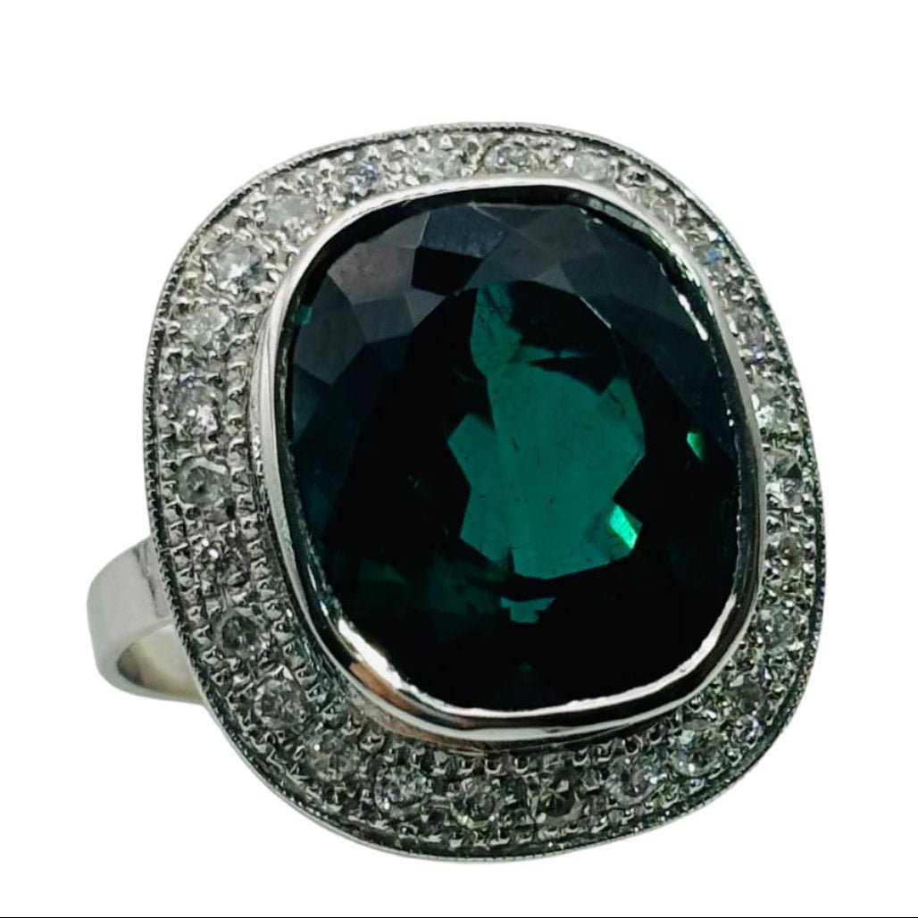 ANILLO DE ORO CON DIAMANTES Y TURMALINA NATURAL - Castafiore