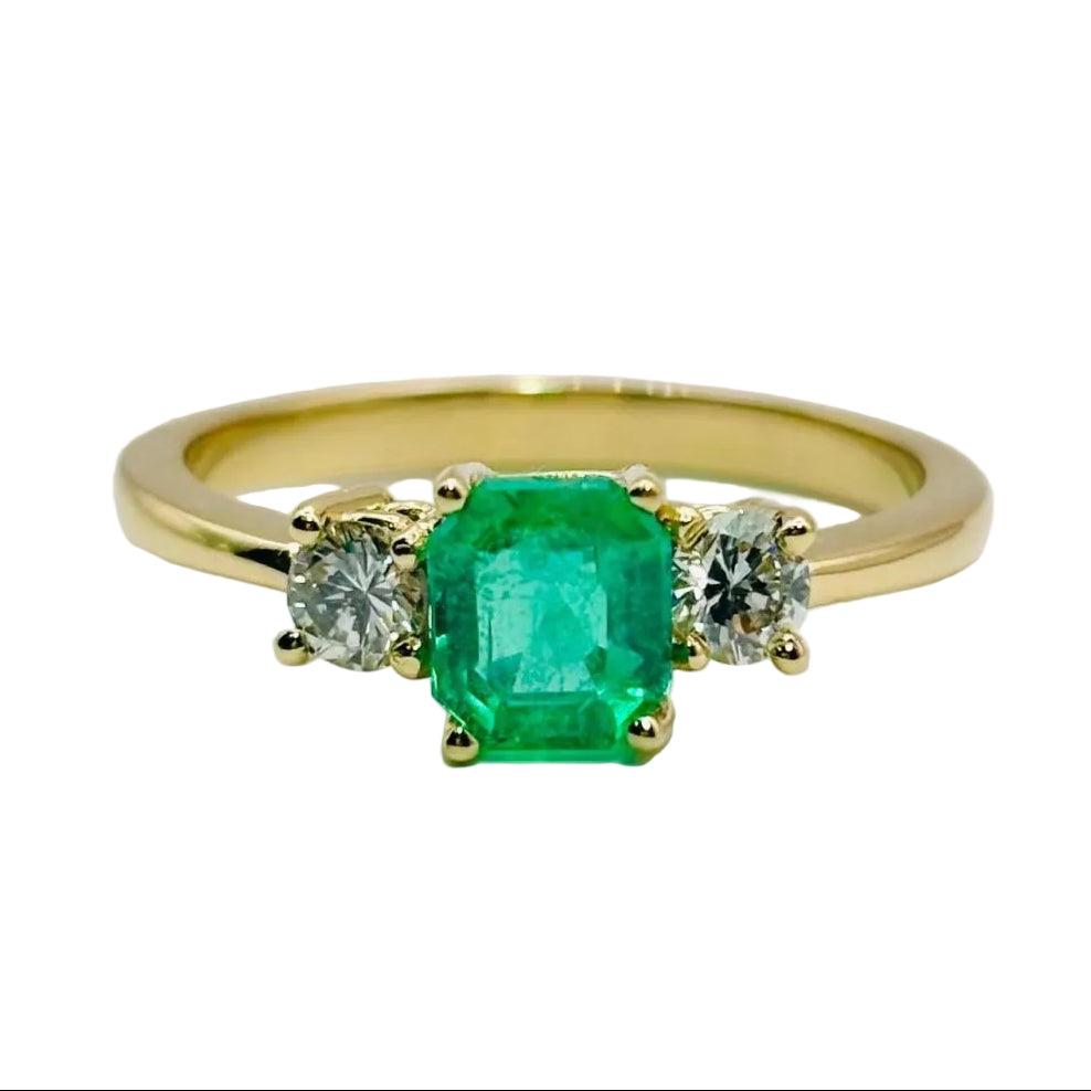 ANILLO DE ORO CON ESMERALDA Y DIAMANTES - Castafiore