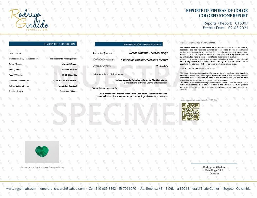 ANILLO EN FORMA DE CORAZON CON ESMERALDA NATURAL CERTIFICADA MUZO COLOMBIA - Castafiore