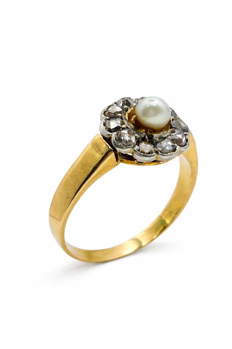 ANILLO EN ORO AMARILLO CON PERLA Y DIAMANTES - Castafiore