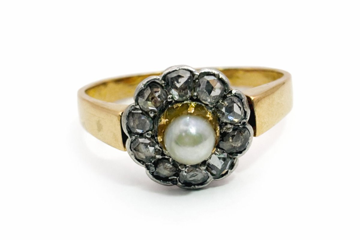 ANILLO EN ORO AMARILLO CON PERLA Y DIAMANTES - Castafiore