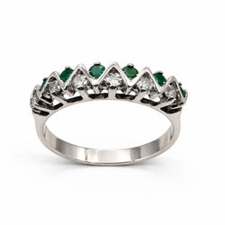 ANILLO EN ORO BLANCO CON ESMERALDAS Y DIAMANTES - Castafiore