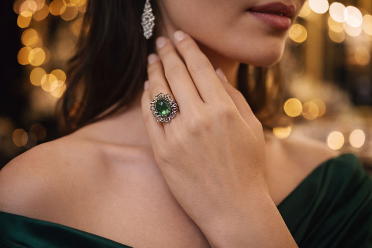 ANILLO EN ORO BLANCO CON ZAFIRO VERDE OVALADO - Castafiore