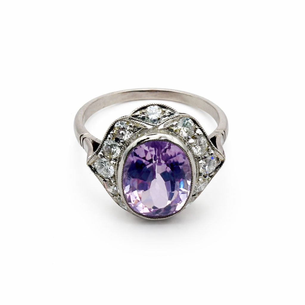 ANILLO EN PLATINO CON DIAMANTES Y KUNZITA - Castafiore