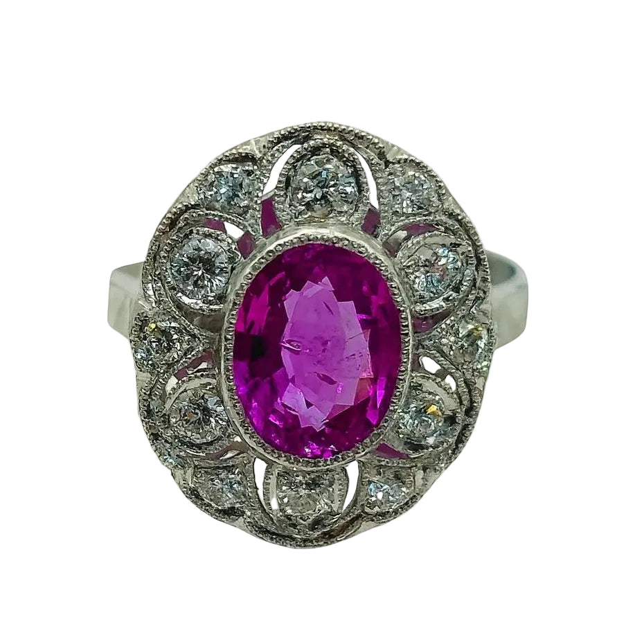 ANILLO EN PLATINO CON UN ZAFIRO Y DIAMANTES - Castafiore