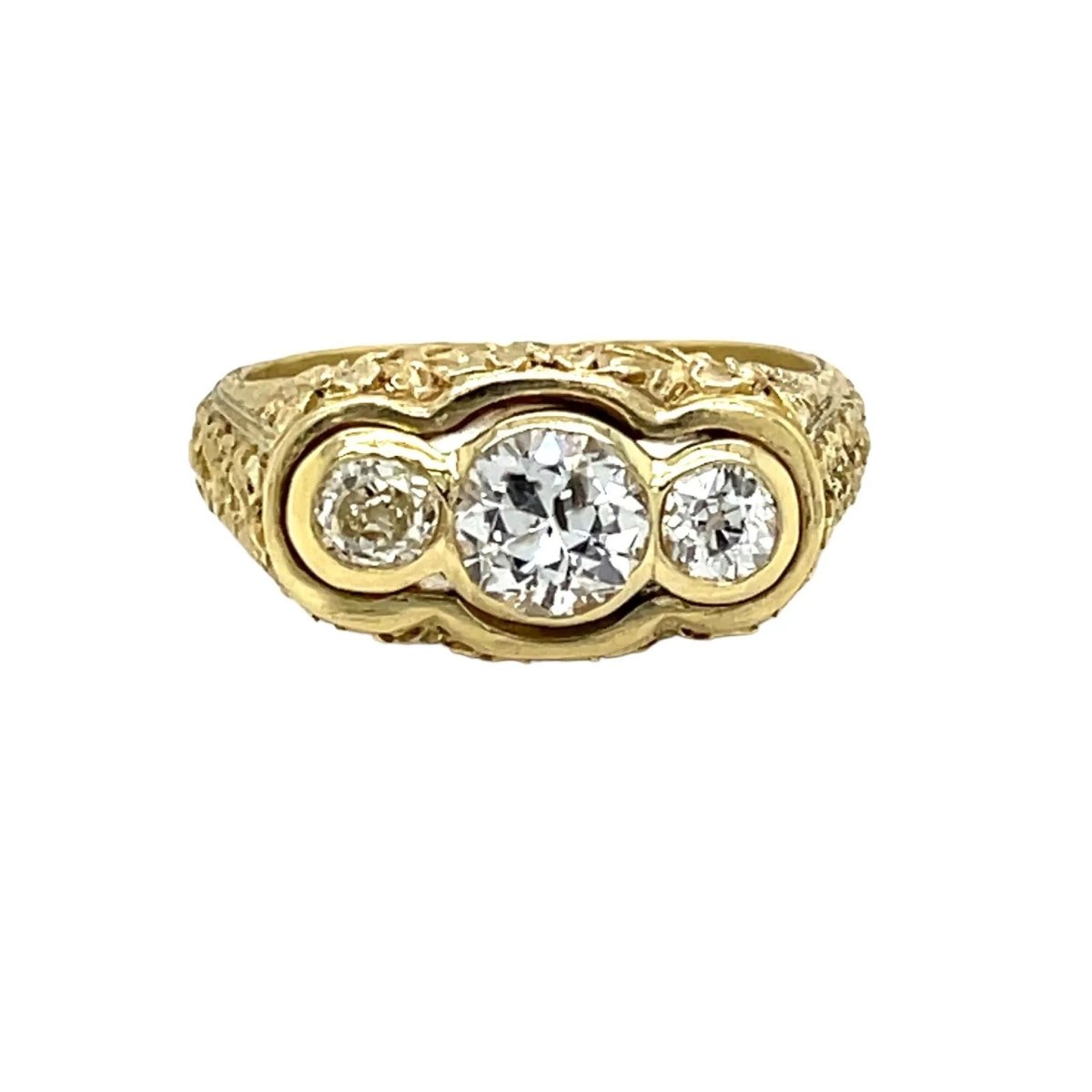 Antique Three Stones Engraved Ring - Castafiore