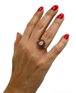 Art Deco 1.12 Carat Diamond Ruby Engagement Ring - Castafiore