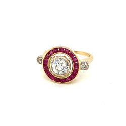 Art Deco 1.12 Carat Diamond Ruby Engagement Ring - Castafiore