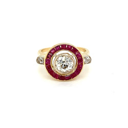 Art Deco 1.12 Carat Diamond Ruby Engagement Ring - Castafiore