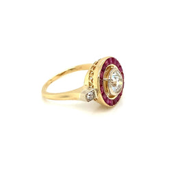 Art Deco 1.12 Carat Diamond Ruby Engagement Ring - Castafiore