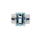 Art Deco 12 Carat Aquamarine Diamond Sapphire Gold Ring - Castafiore