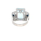 Art Deco 12 Carat Aquamarine Diamond Sapphire Gold Ring - Castafiore