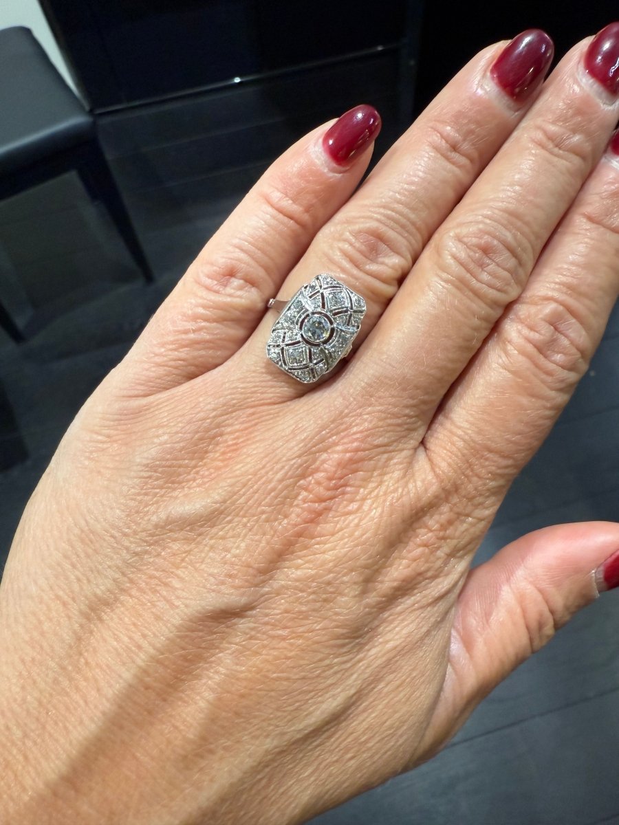 Art déco - Bague Platine et Diamants - Castafiore