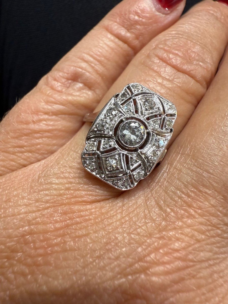 Art déco - Bague Platine et Diamants - Castafiore