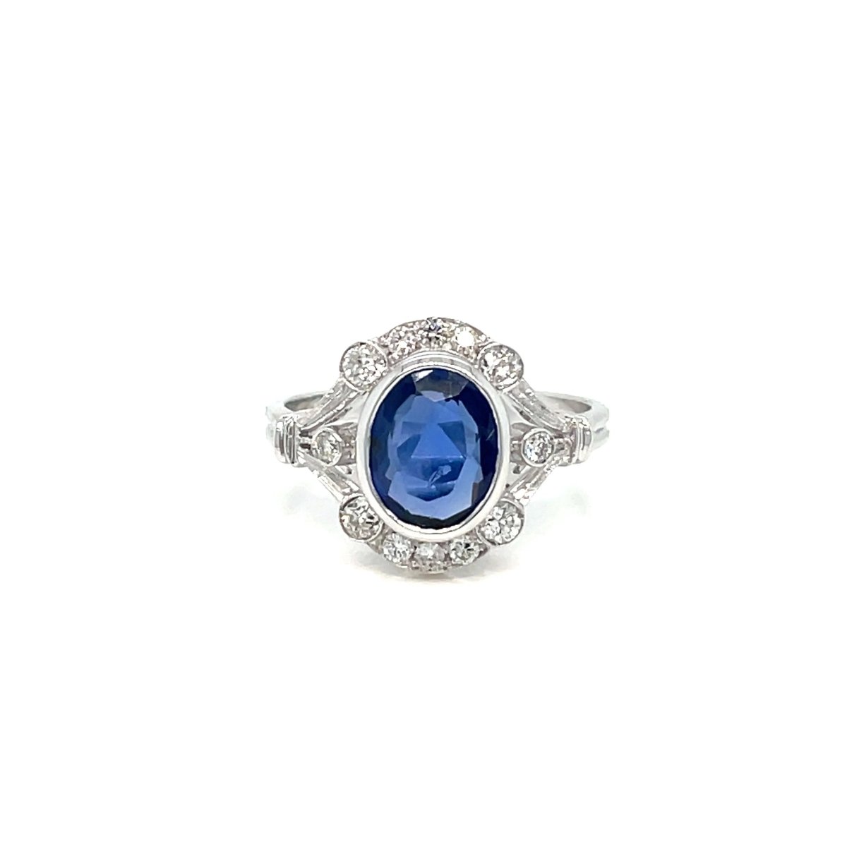 Art Deco Certified No Heat Burma Sapphire Diamond Gold Ring - Castafiore