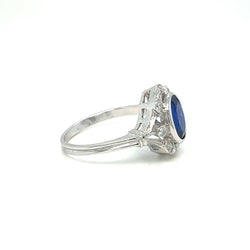 Art Deco Certified No Heat Burma Sapphire Diamond Gold Ring - Castafiore