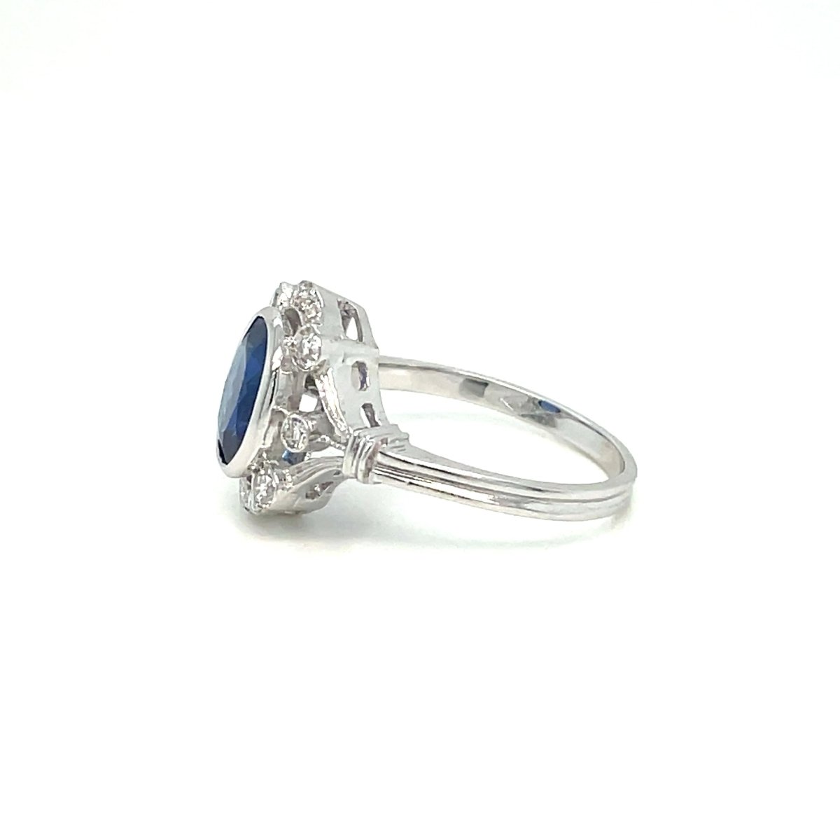 Art Deco Certified No Heat Burma Sapphire Diamond Gold Ring - Castafiore