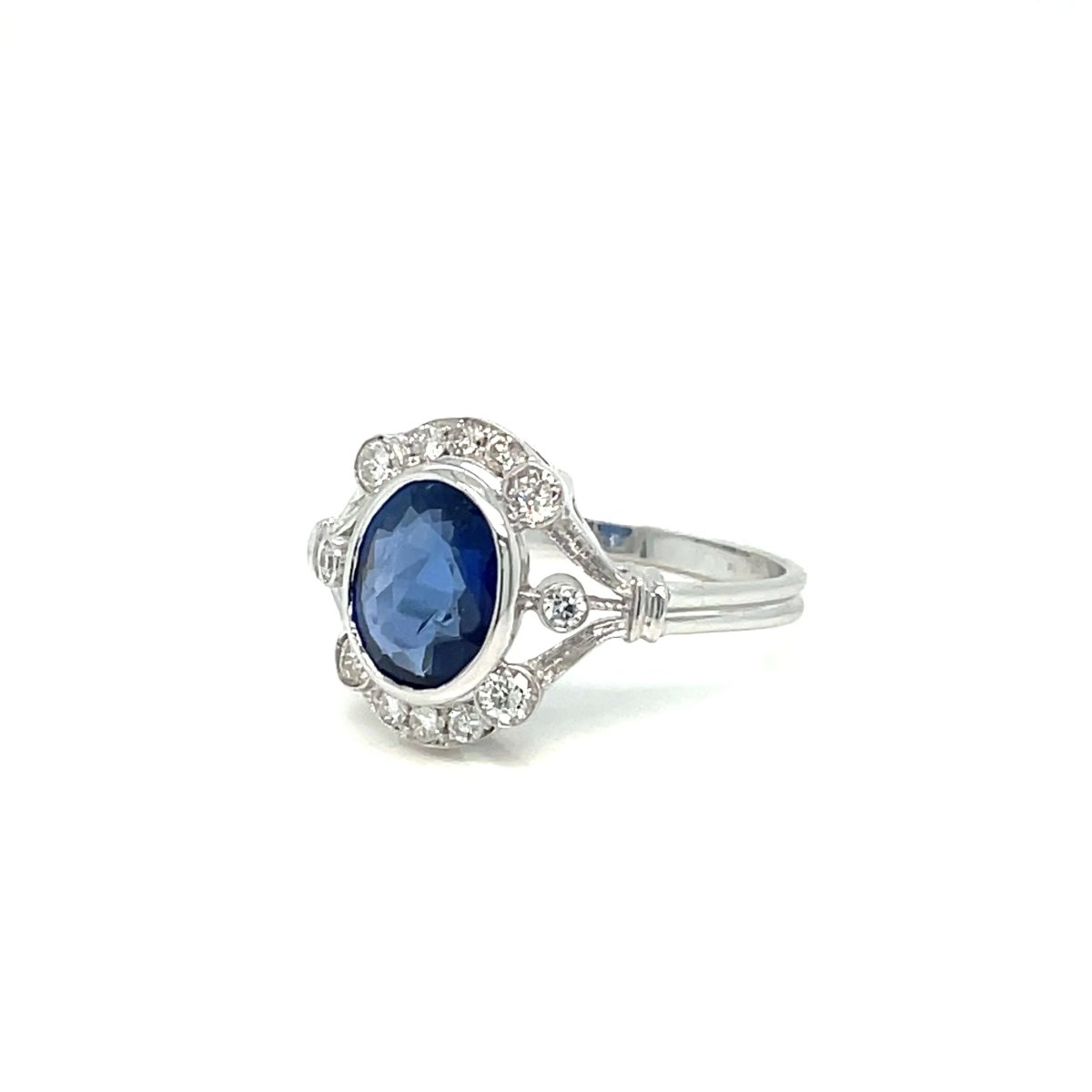 Art Deco Certified No Heat Burma Sapphire Diamond Gold Ring - Castafiore