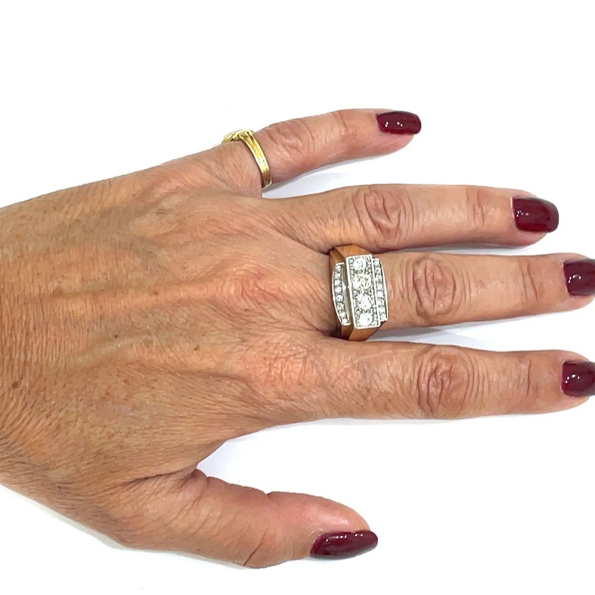 Art Deco Diamond Gold Cocktail Ring - Castafiore