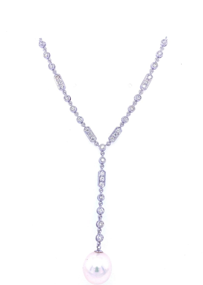 Art Deco Diamond Pearl Necklace Pendant - Castafiore