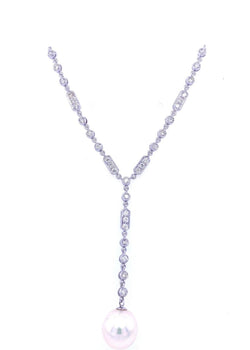Art Deco Diamond Pearl Necklace Pendant - Castafiore
