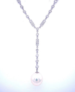 Art Deco Diamond Pearl Necklace Pendant - Castafiore