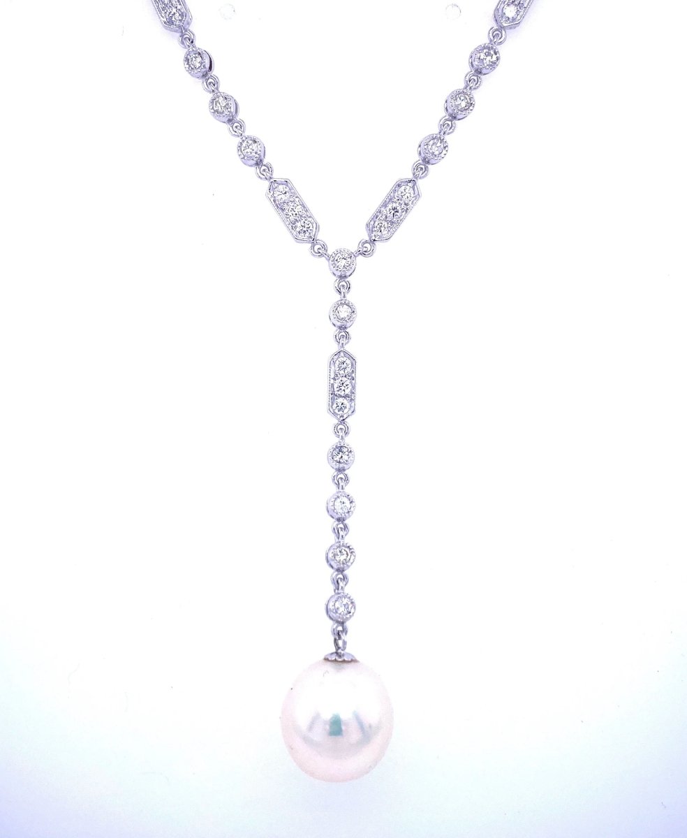 Art Deco Diamond Pearl Necklace Pendant - Castafiore