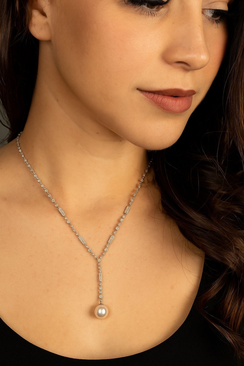 Art Deco Diamond Pearl Necklace Pendant - Castafiore