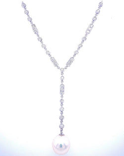 Art Deco Diamond Pearl Necklace Pendant - Castafiore