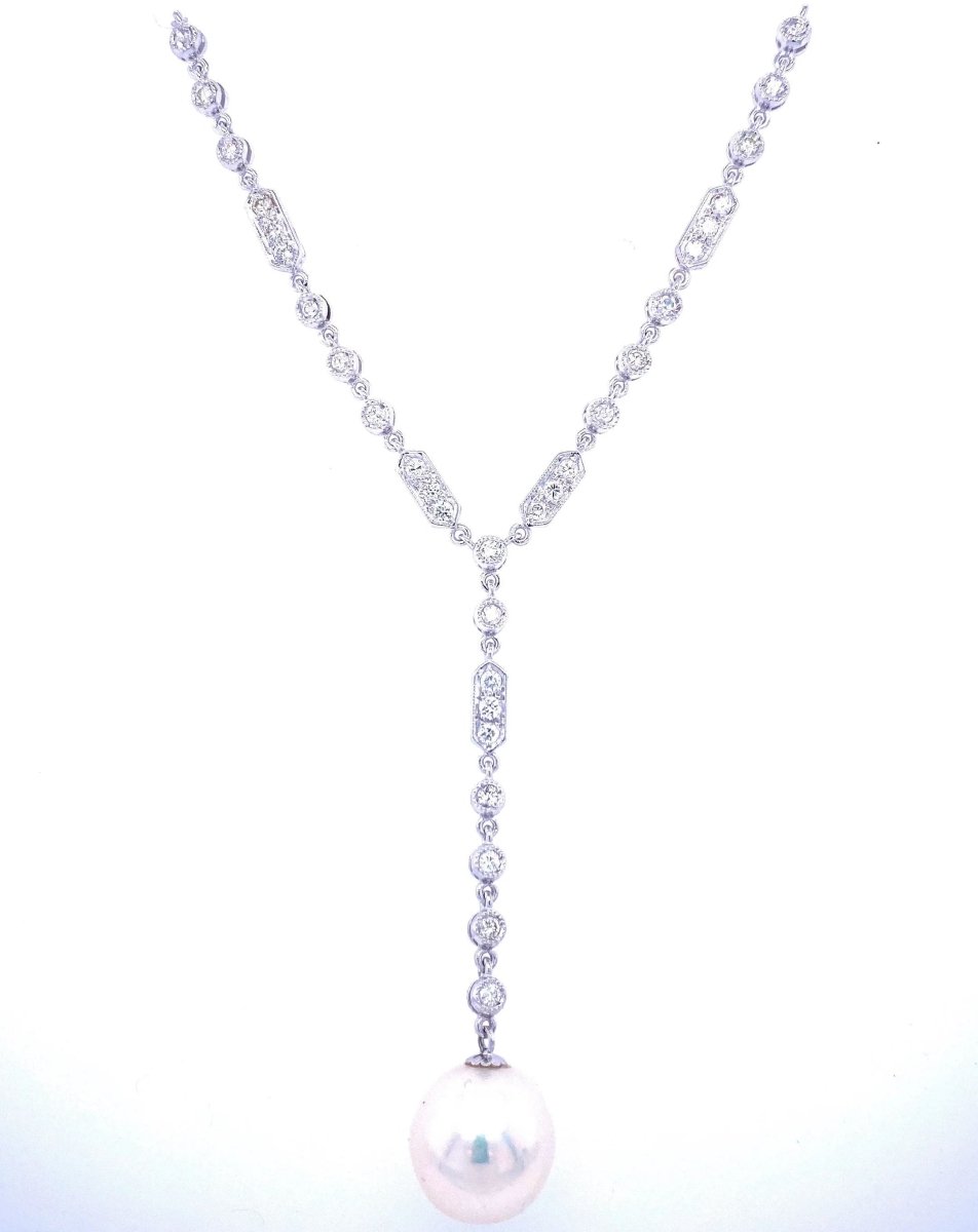 Art Deco Diamond Pearl Necklace Pendant - Castafiore